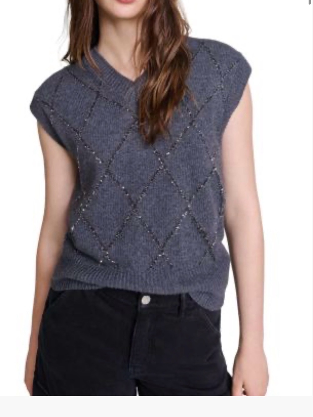 Maje Mipa Sequined Diamond Sweater Vest